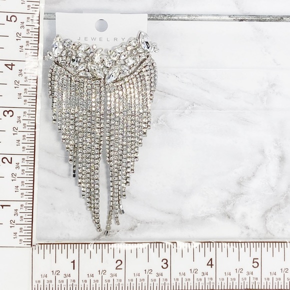 White Rhinestone Cascading Sparkly Chandelier Occasion Earrings - Picture 5 of 7